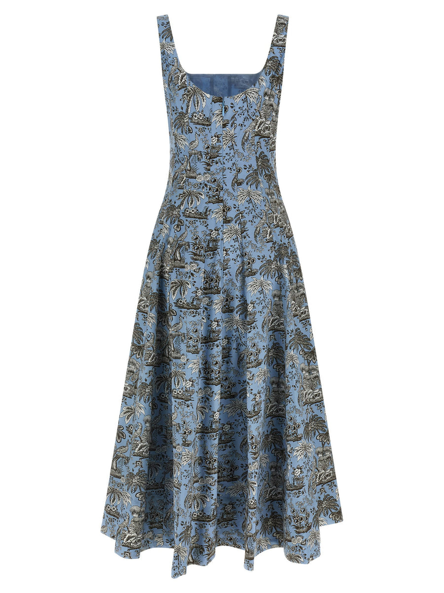 Staud Wells Dress Light Blue Cotton Poplin With Sky Toile Print