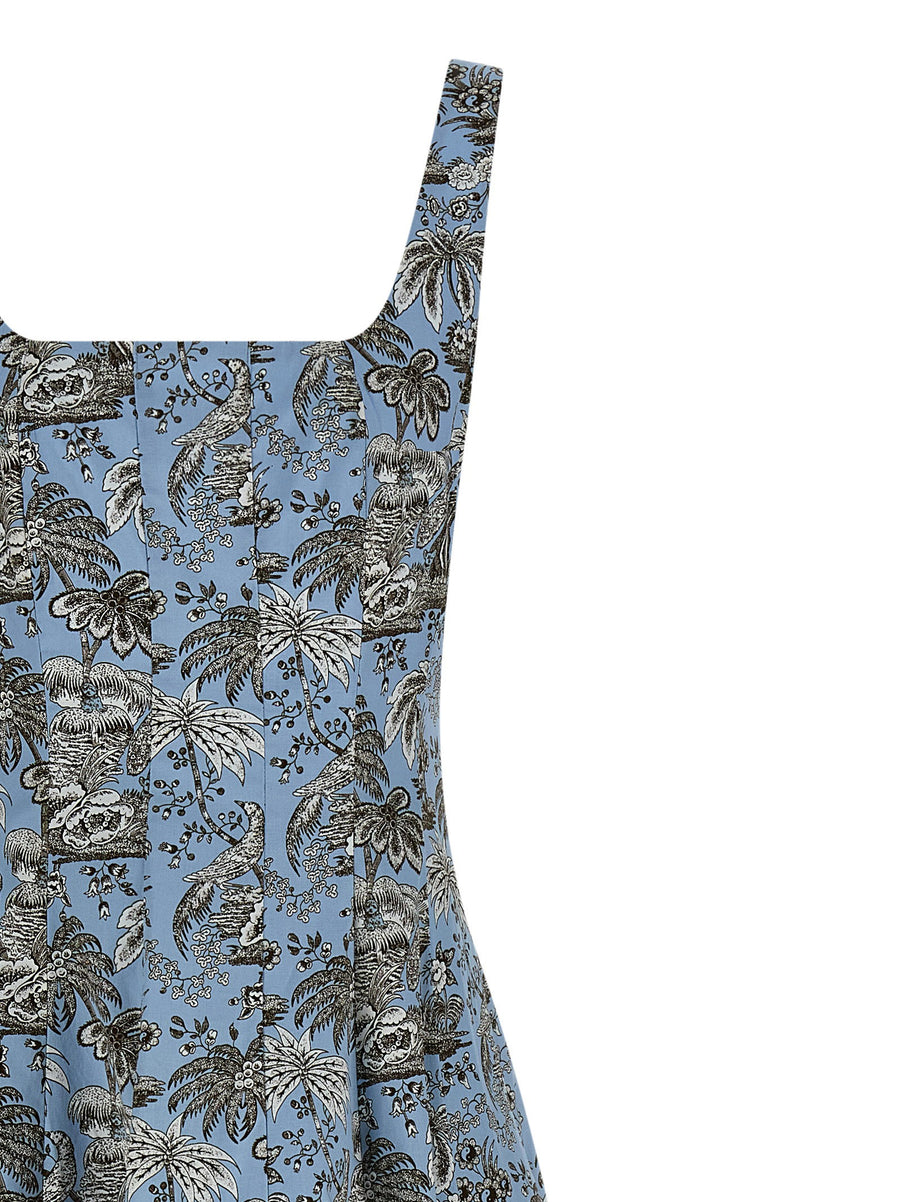 Staud Wells Dress Light Blue Cotton Poplin With Sky Toile Print