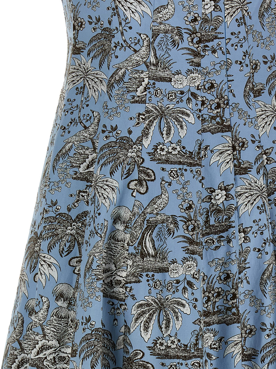 Staud Wells Dress Light Blue Cotton Poplin With Sky Toile Print