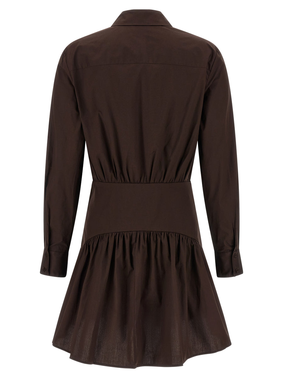 Staud Rocco Dress Brown Cotton Poplin Shirt Dress With Structured Top Button Front Collared And Flared Skirt For Women