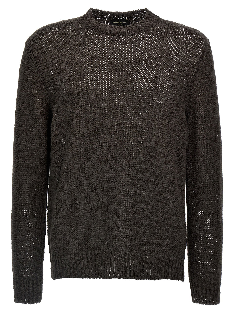 Roberto Collina Mesh Sweater for Men Textured Linen Cotton Blend Layering Essential