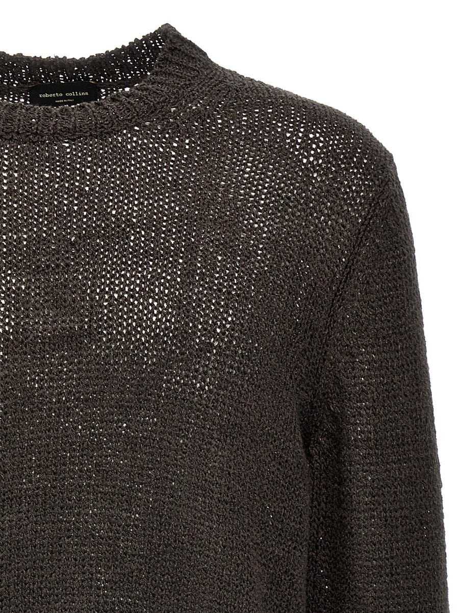 Roberto Collina Mesh Sweater for Men Textured Linen Cotton Blend Layering Essential