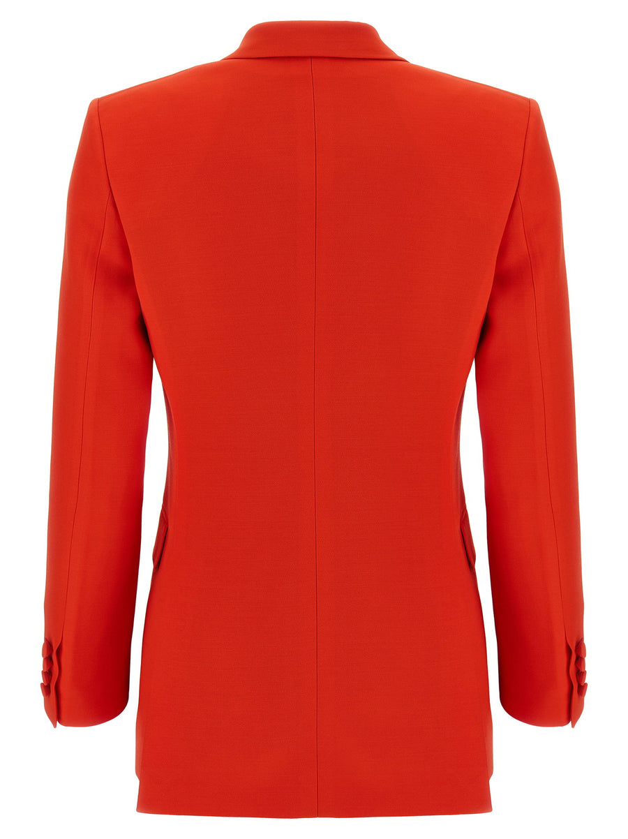 Brioni Flavia Red Wool Silk Double Breasted Blazer For Women Luxury Officewear Timeless Silhouette