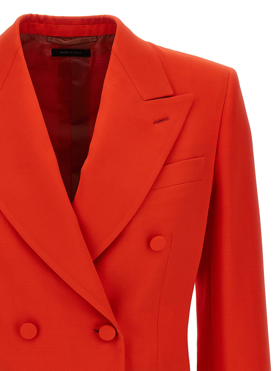 Brioni Flavia Red Wool Silk Double Breasted Blazer For Women Luxury Officewear Timeless Silhouette