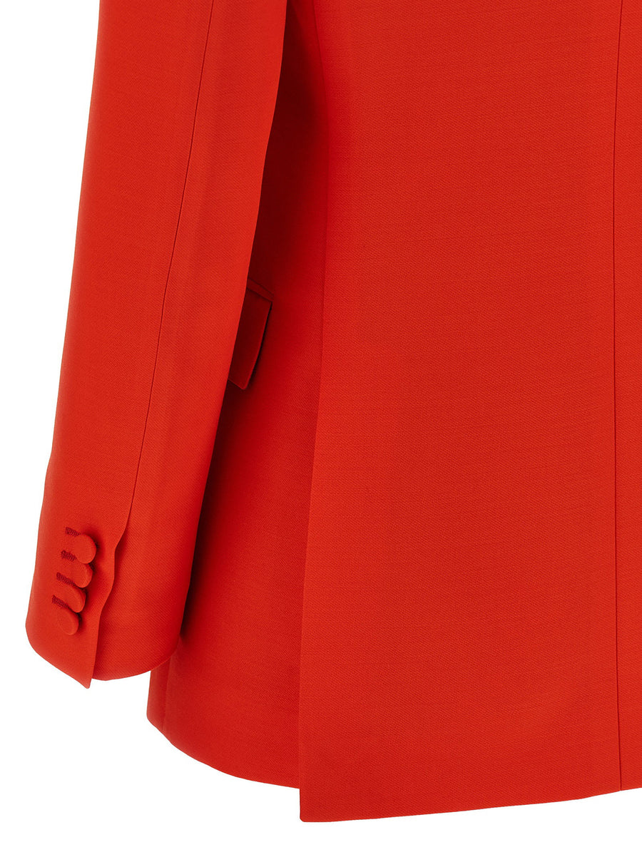 Brioni Flavia Red Wool Silk Double Breasted Blazer For Women Luxury Officewear Timeless Silhouette