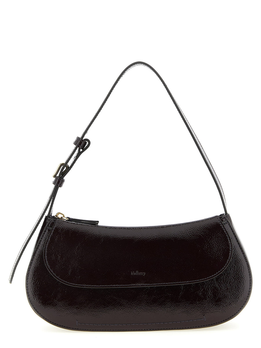 Luxurious Mulberry Clovelly Purple Patent Leather Shoulder Bag For Women Adjustable Strap Flap Closure