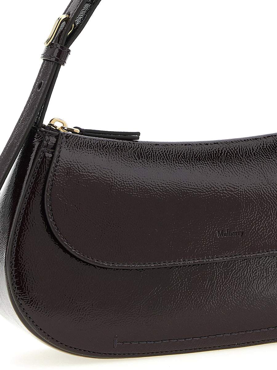 Luxurious Mulberry Clovelly Purple Patent Leather Shoulder Bag For Women Adjustable Strap Flap Closure