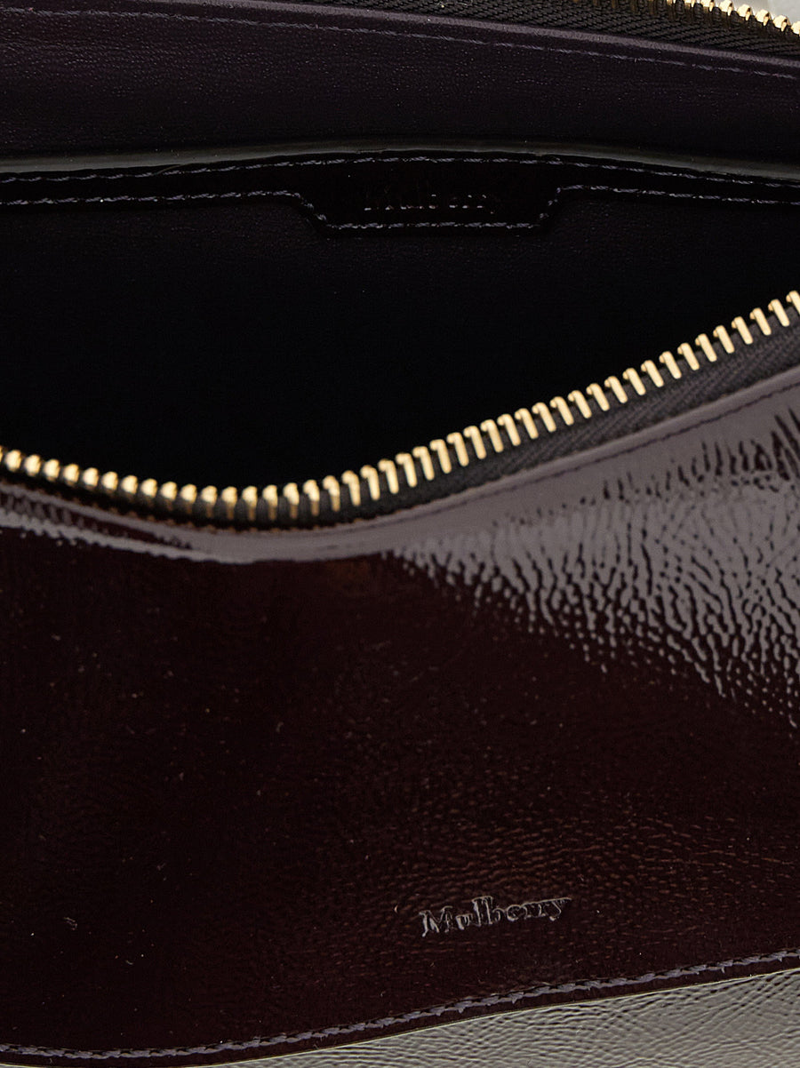 Luxurious Mulberry Clovelly Purple Patent Leather Shoulder Bag For Women Adjustable Strap Flap Closure