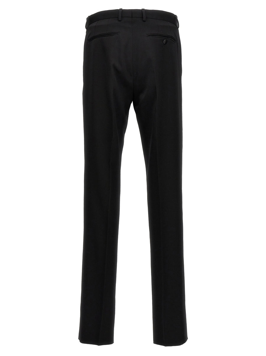 Lanvin Tuxedo Pants Black Pure Wool Satin Side Band Tailored For Men Luxury Eveningwear