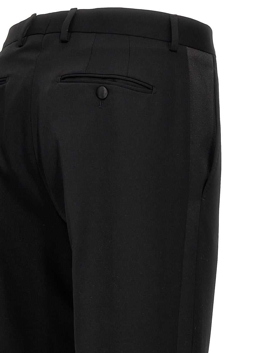Lanvin Tuxedo Pants Black Pure Wool Satin Side Band Tailored For Men Luxury Eveningwear