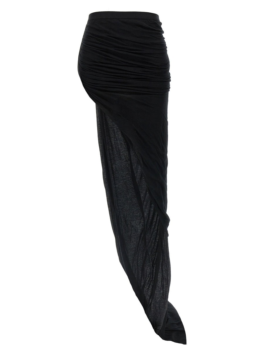 Rick Owens Edfu Skirt Architectural Longline Black Cotton Jersey For Women Dramatic Statement Silhouette