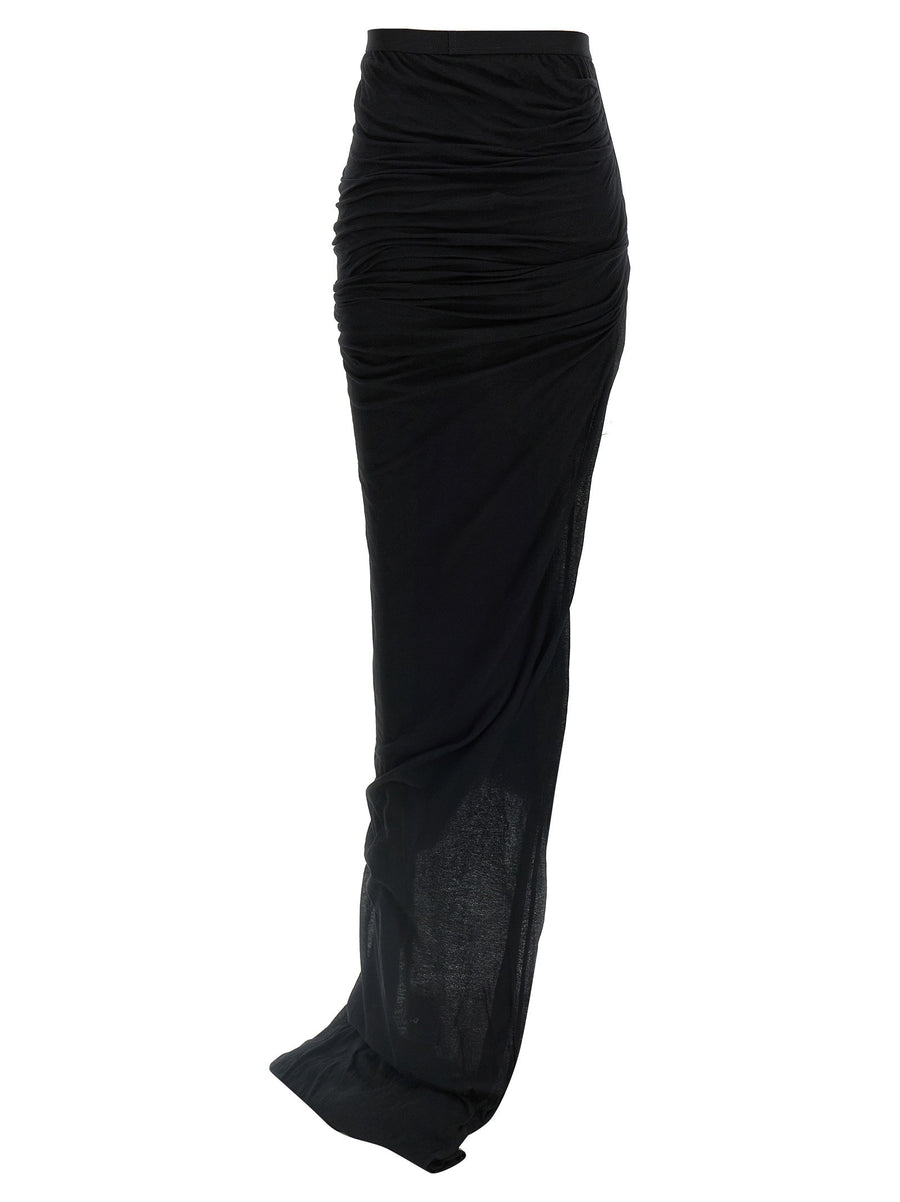 Rick Owens Edfu Skirt Architectural Longline Black Cotton Jersey For Women Dramatic Statement Silhouette