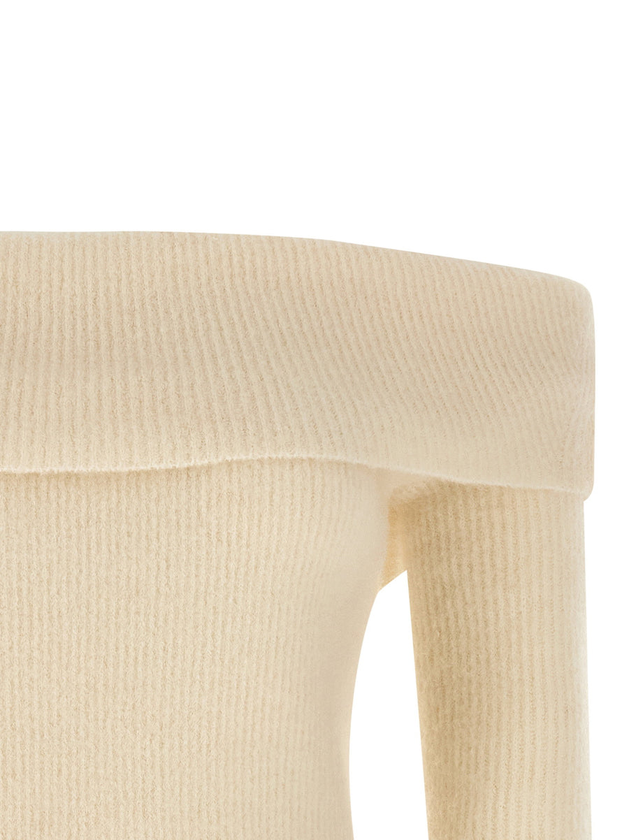 Rick Owens Women Cowl Sweater Long Sleeve Ribbed Wool Off Shoulder Luxurious Turned Neckline