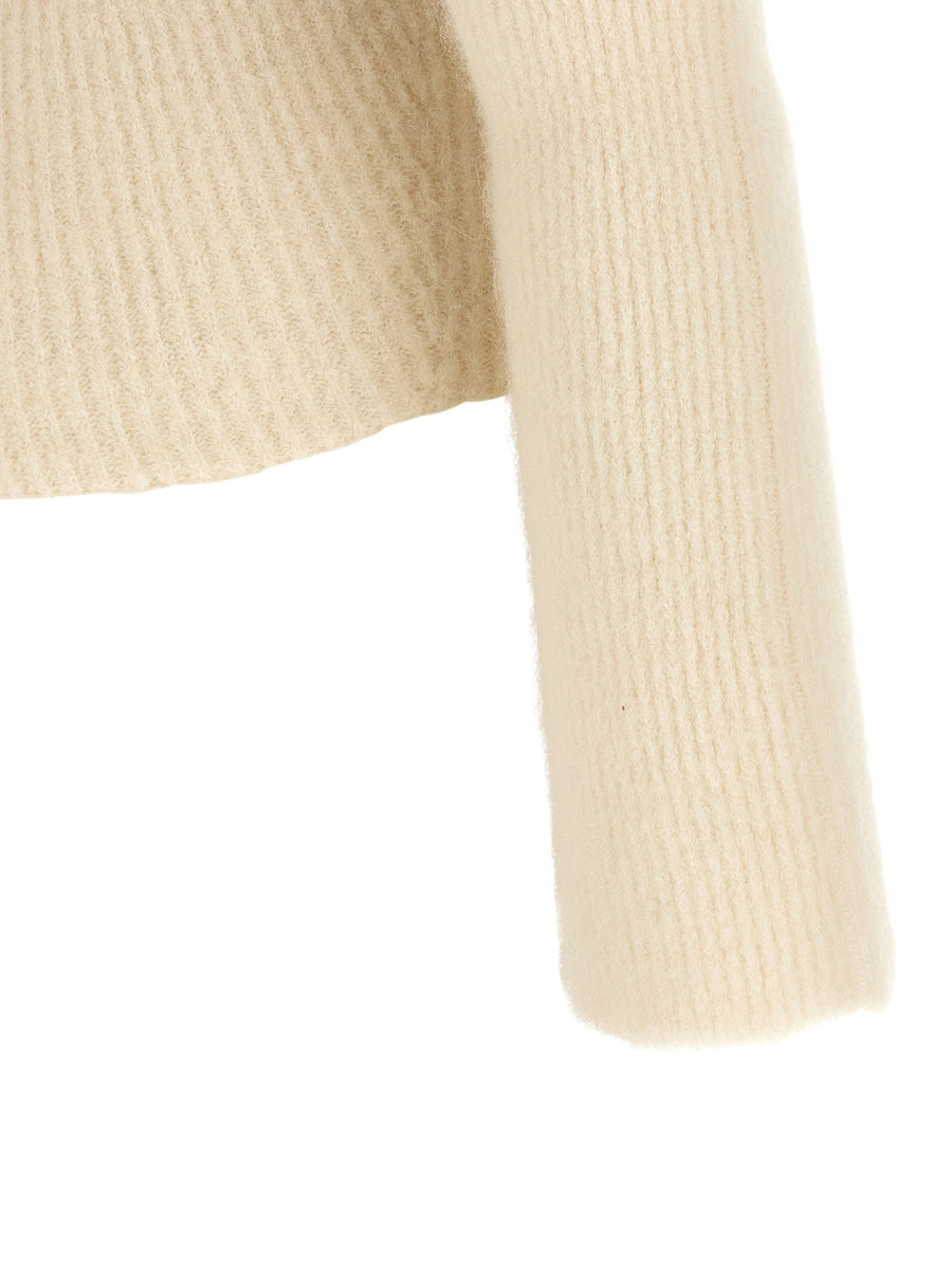 Rick Owens Women Cowl Sweater Long Sleeve Ribbed Wool Off Shoulder Luxurious Turned Neckline