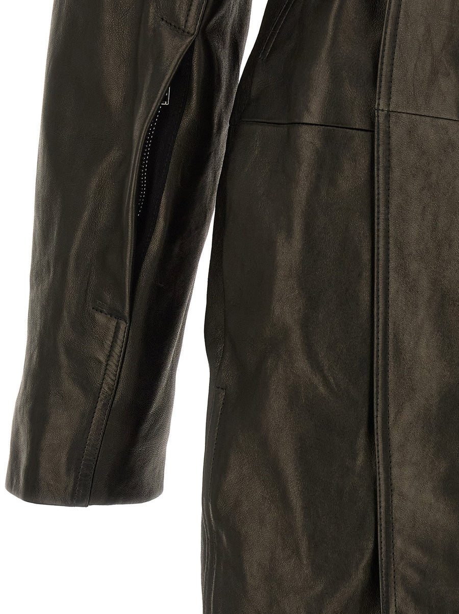 Rick Owens Dracucollar Architectural Belted Coat for Women with Hourglass Silhouette and Wax Patina