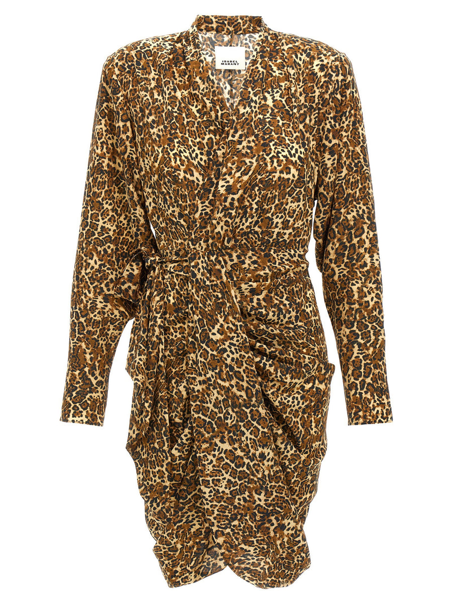Isabel Marant Cleora Dress Leopard Silk V Neck for Women