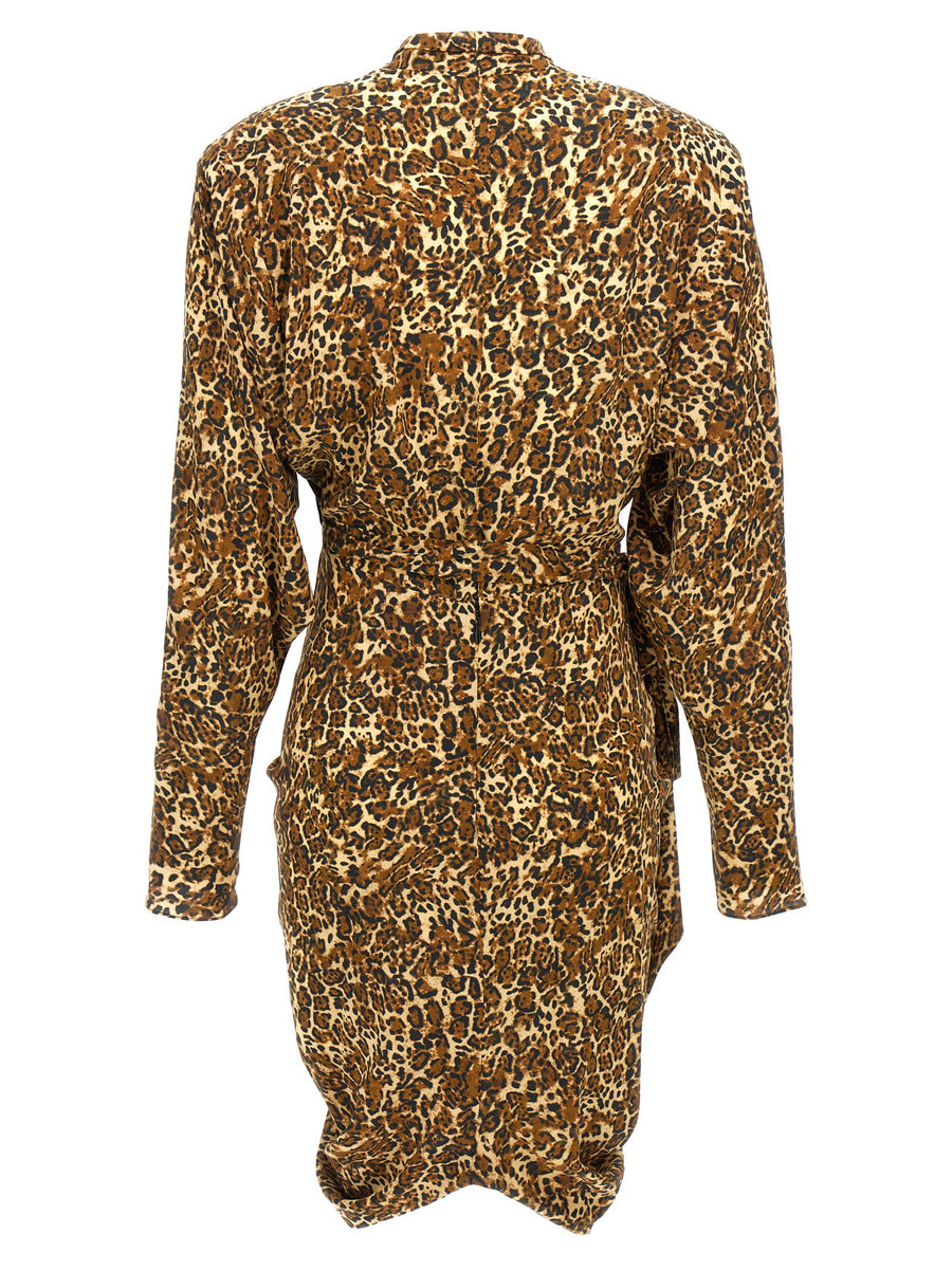 Isabel Marant Cleora Dress Leopard Silk V Neck for Women
