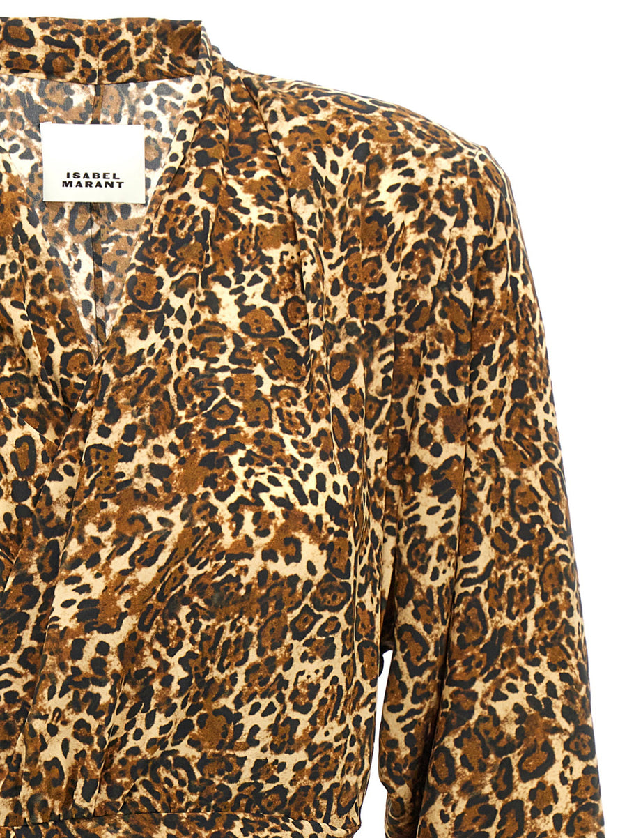 Isabel Marant Cleora Dress Leopard Silk V Neck for Women