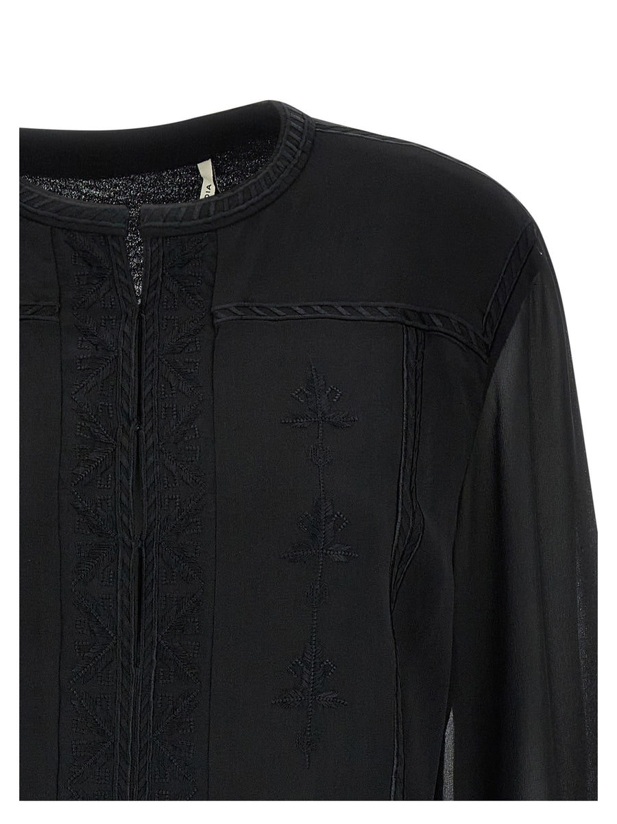 Isabel Marant Oaria Dress Black Silk Embroidered Mini With Front Cutout Drawstring Waist For Evening Wear