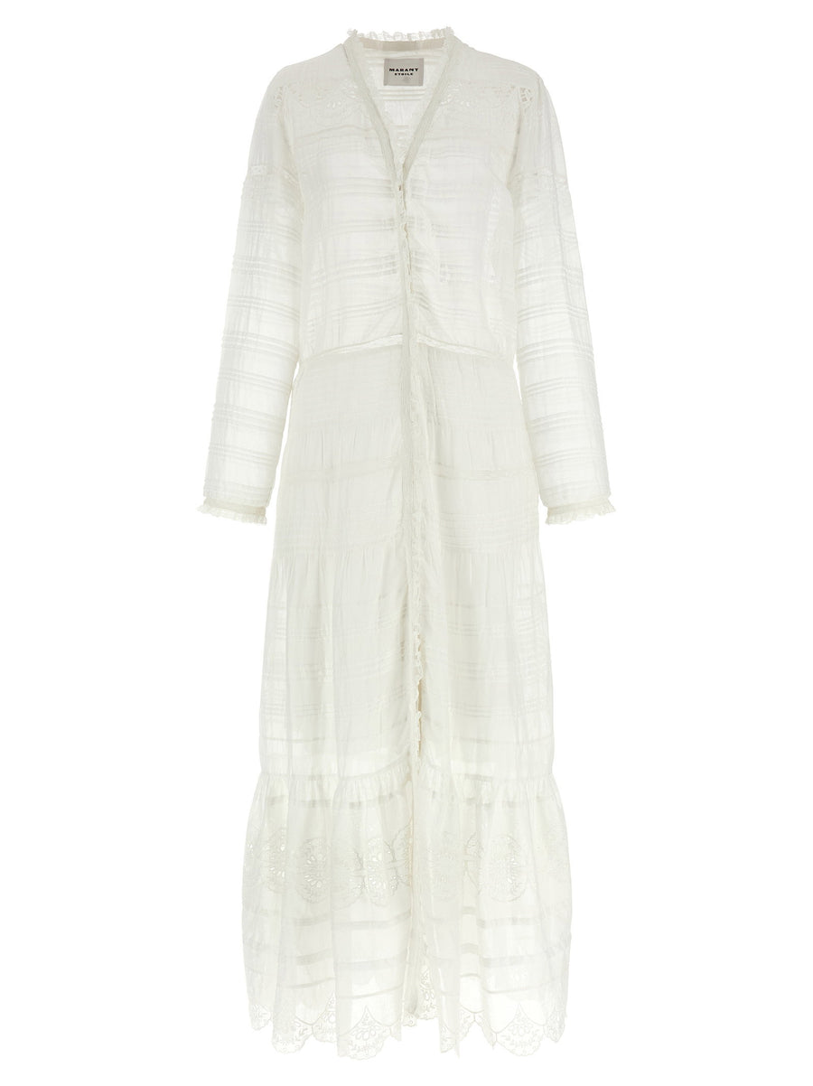 Marant Etoile Daniva White Cotton Dress With Lace Inserts Long Sleeve For Women Luxury