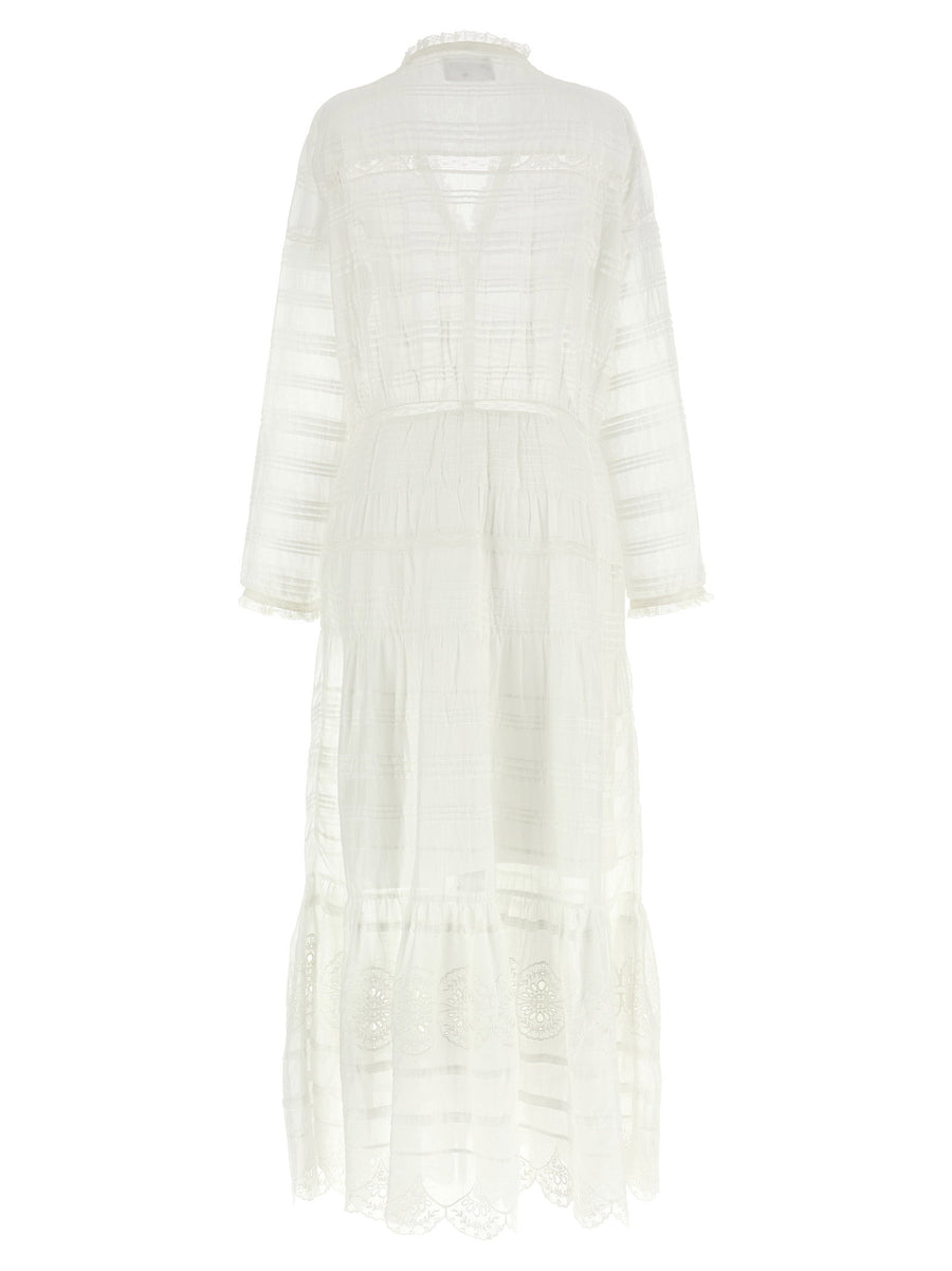Marant Etoile Daniva White Cotton Dress With Lace Inserts Long Sleeve For Women Luxury