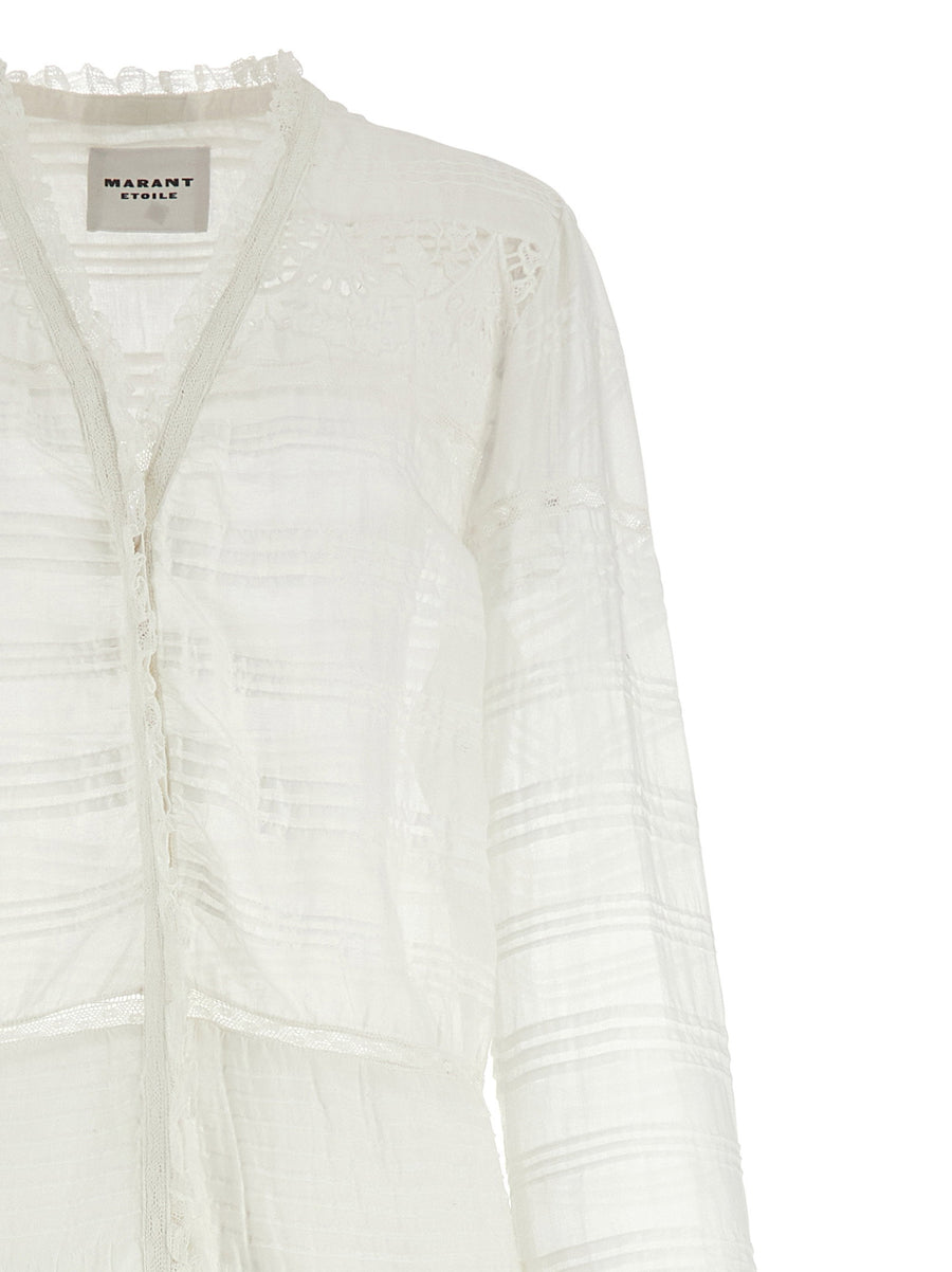 Marant Etoile Daniva White Cotton Dress With Lace Inserts Long Sleeve For Women Luxury
