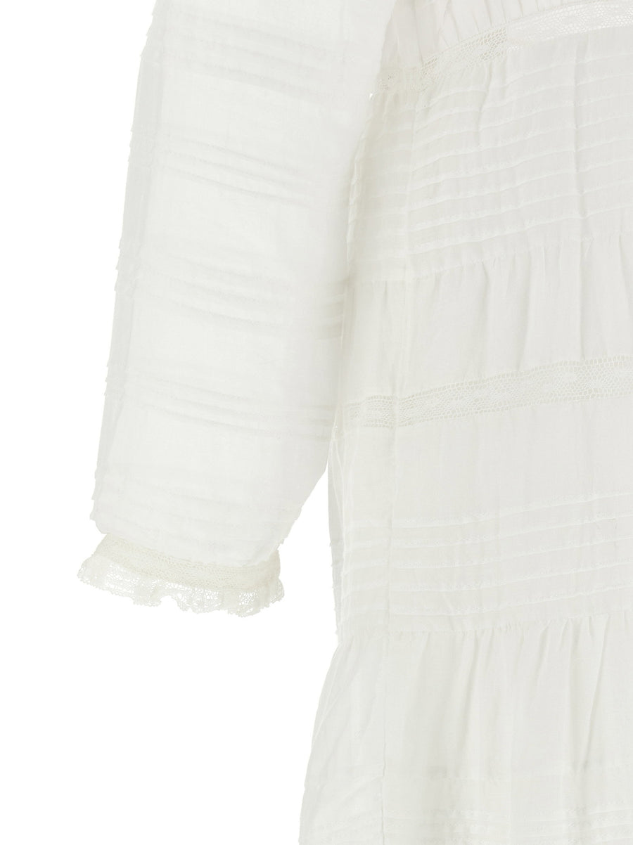 Marant Etoile Daniva White Cotton Dress With Lace Inserts Long Sleeve For Women Luxury