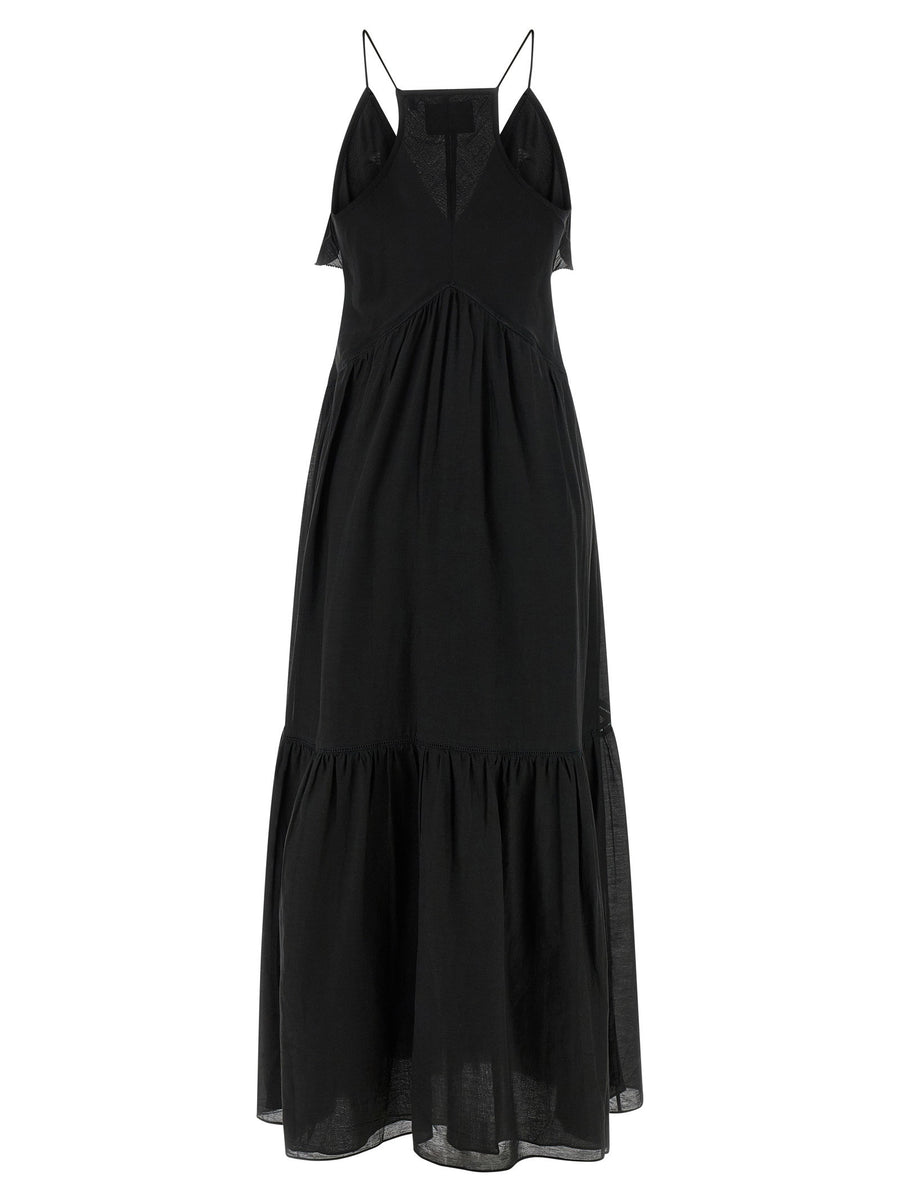 Marant Etoile Vasma Dress Black Cotton Voile With Crochet Ruffles