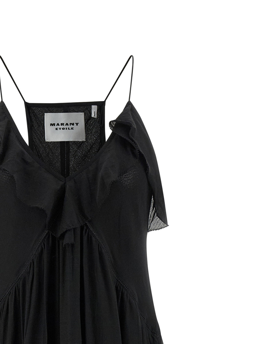 Marant Etoile Vasma Dress Black Cotton Voile With Crochet Ruffles
