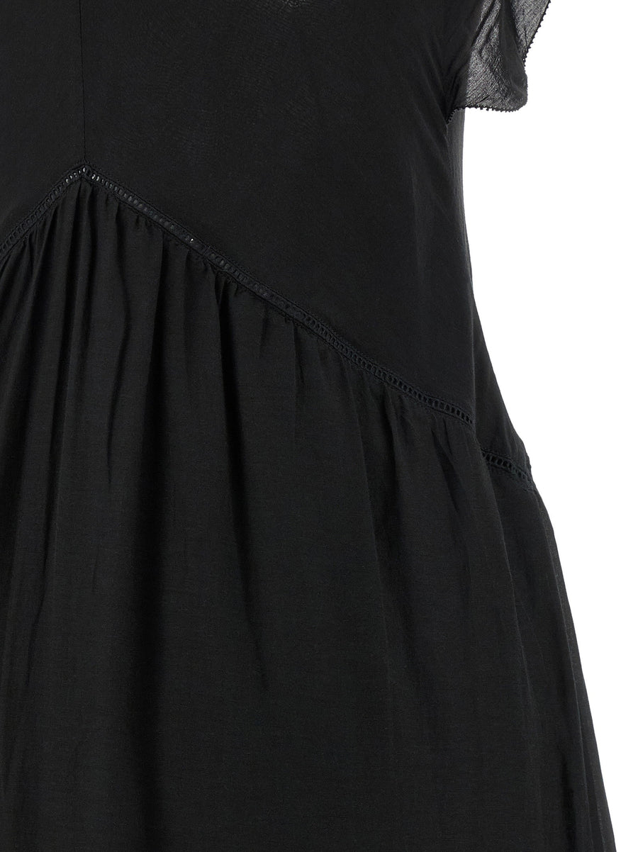 Marant Etoile Vasma Dress Black Cotton Voile With Crochet Ruffles