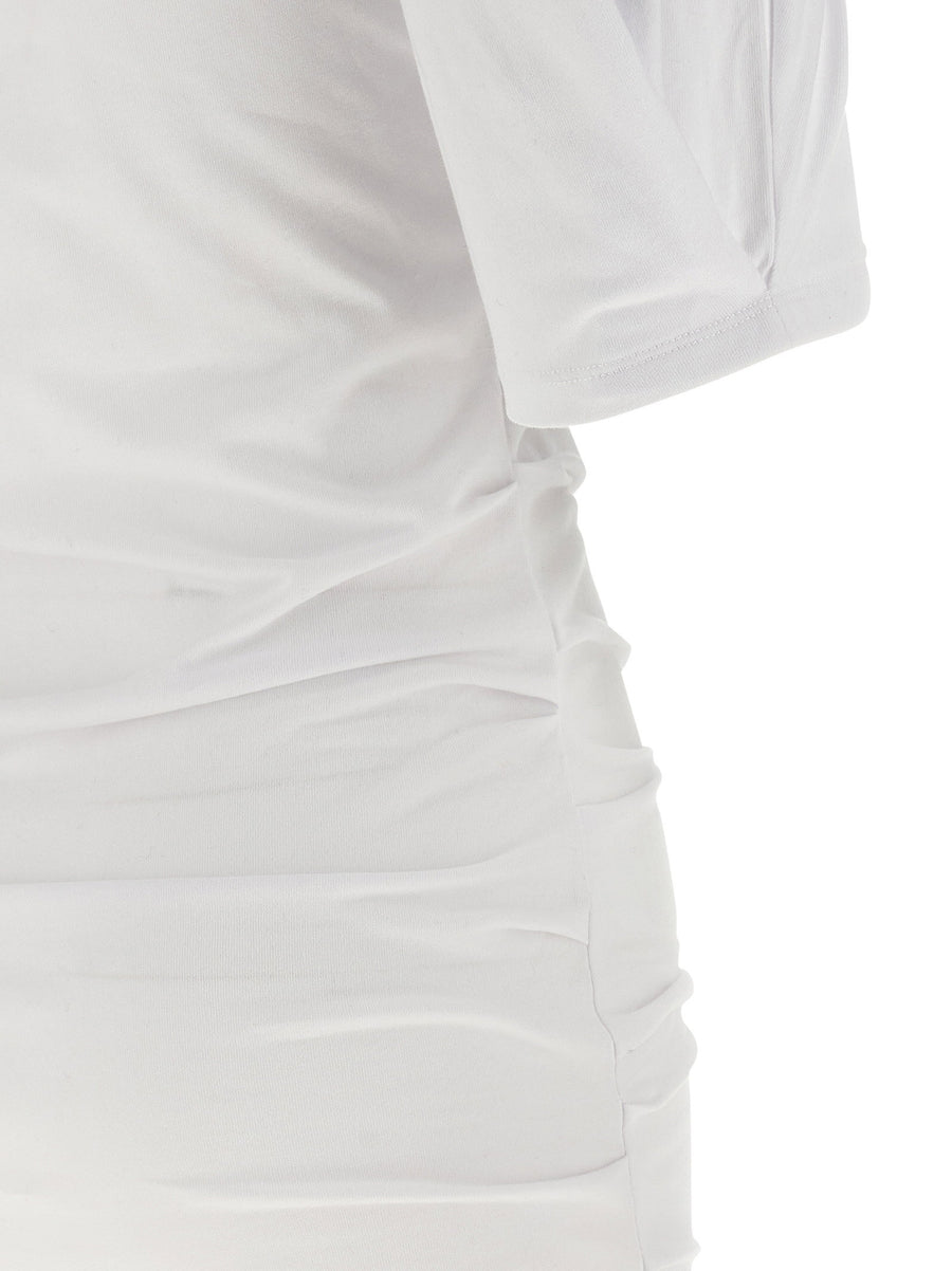 Isabel Marant Mylda Dress White Cotton Jersey With Side Draping Round Neckline ThreeQuarterSleeves Women