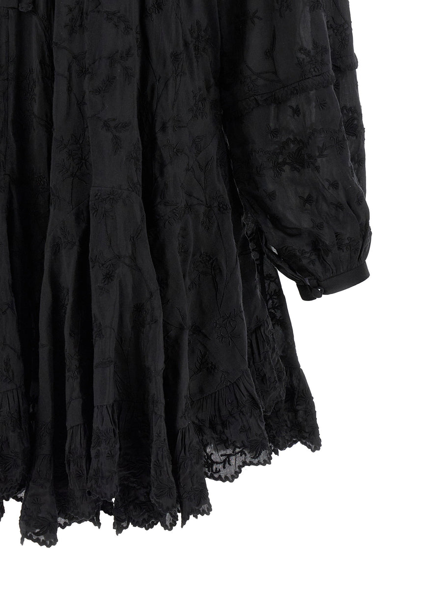 Isabel Marant Zame Dress Luxurious Black Cotton Silk Mini With Floral Embroidery For Women