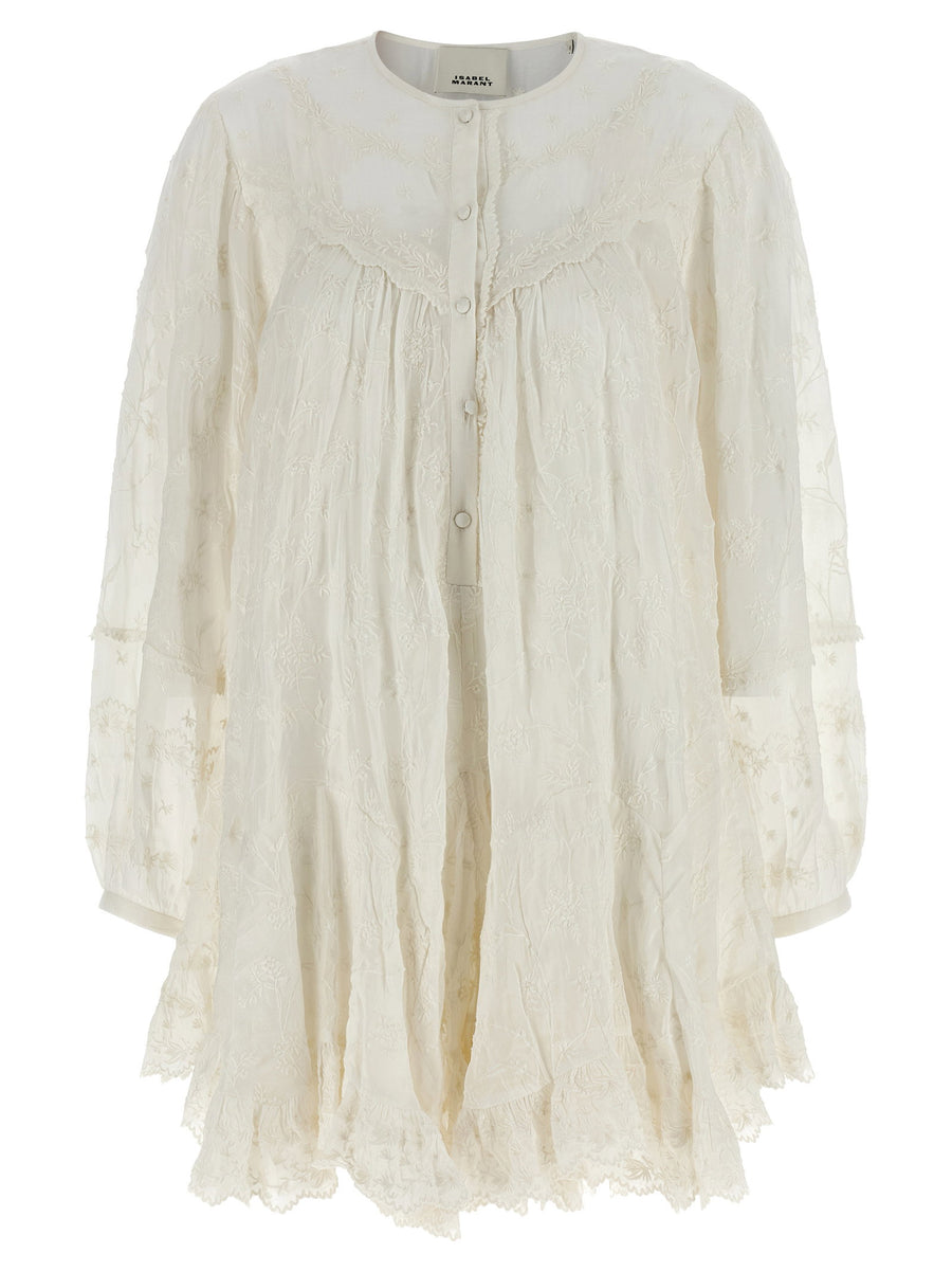 Isabel Marant Zame Dress White Cotton Silk Mini With Tonal Embroidery For Women Effortless Luxe