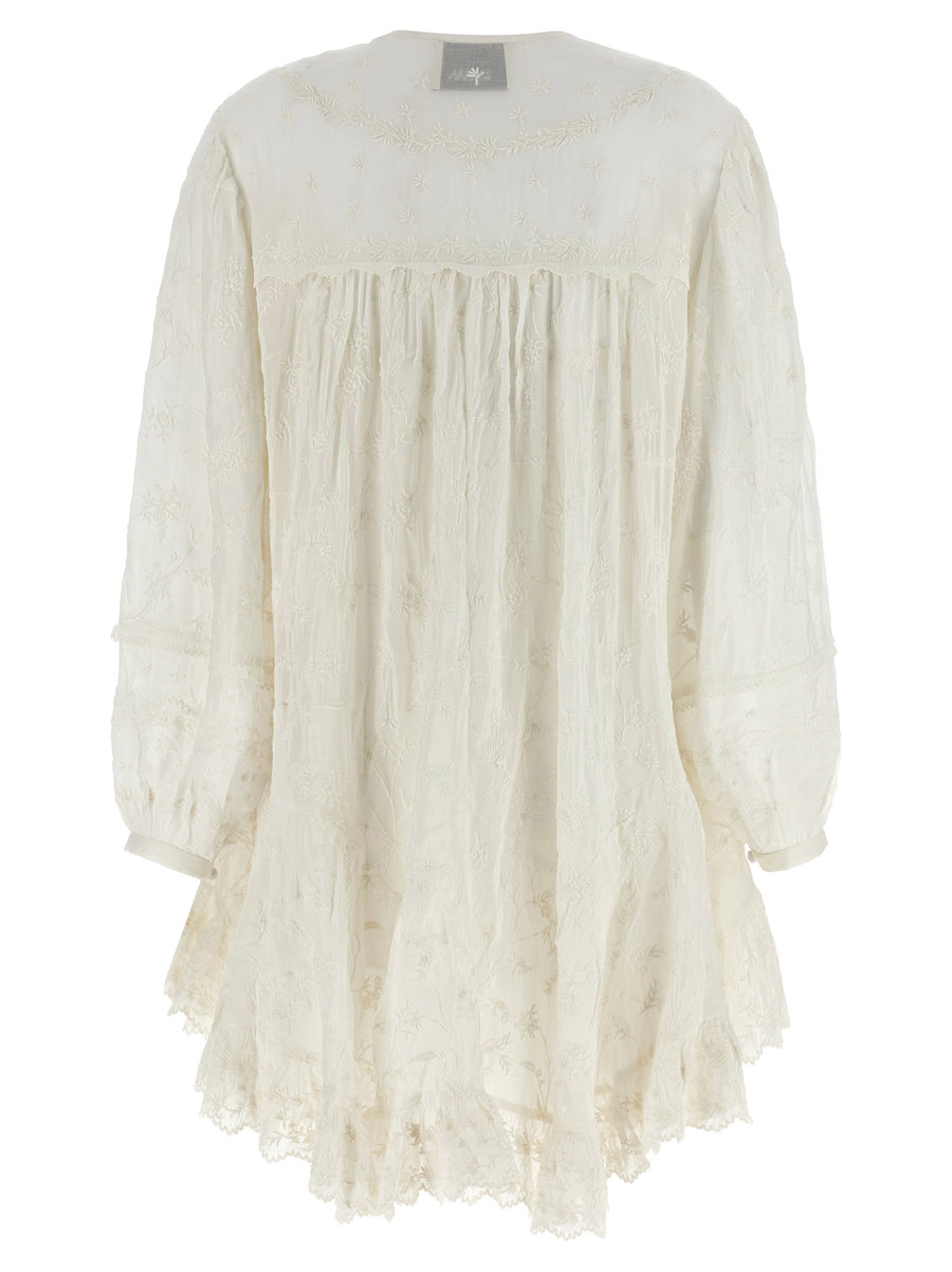 Isabel Marant Zame Dress White Cotton Silk Mini With Tonal Embroidery For Women Effortless Luxe