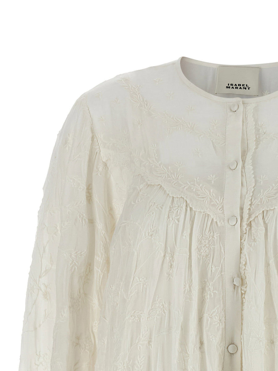 Isabel Marant Zame Dress White Cotton Silk Mini With Tonal Embroidery For Women Effortless Luxe