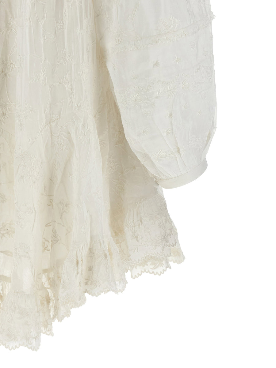 Isabel Marant Zame Dress White Cotton Silk Mini With Tonal Embroidery For Women Effortless Luxe