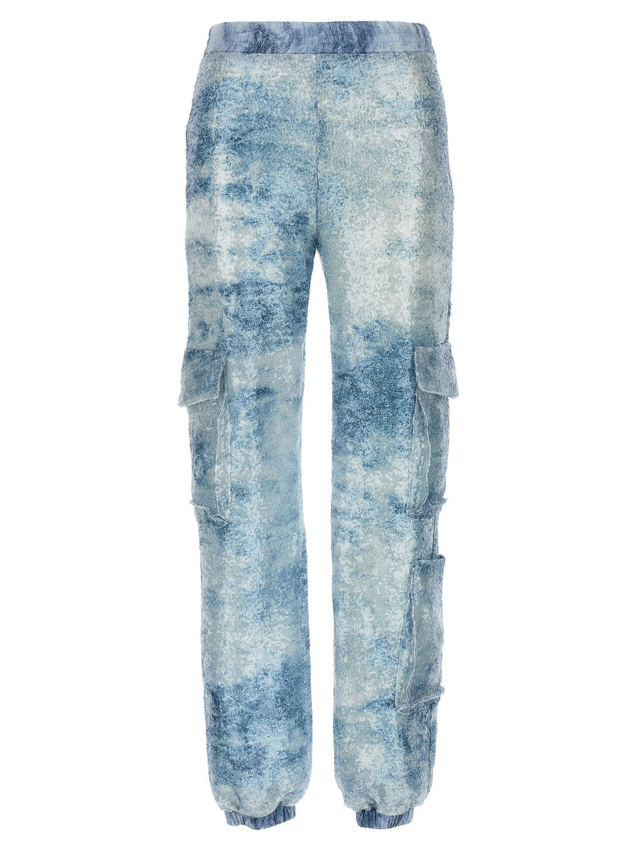 Le Twins Robi Cargo Trousers For Women Camouflage Print With Sheer Sequins For Glam Day To Night
