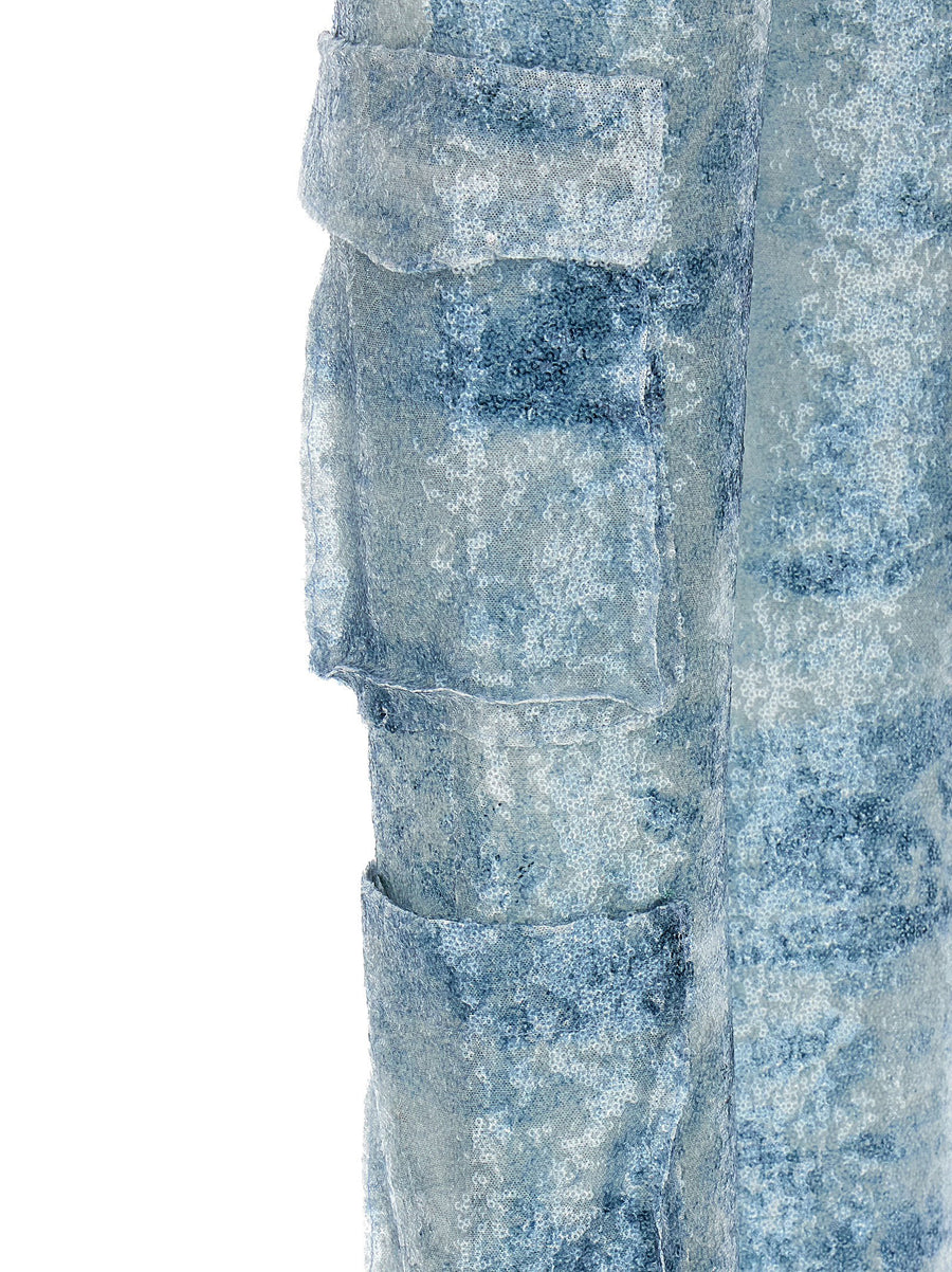 Le Twins Robi Cargo Trousers For Women Camouflage Print With Sheer Sequins For Glam Day To Night