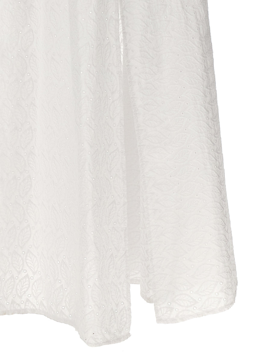 Le Twins Rosellina Dress White 100 Percent Cotton Broderie Anglaise V Neck With Pockets Elegant Everyday Wear For Women