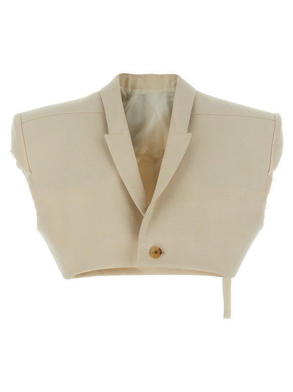 Rick Owens Micro Tatlin Vest For Women Crafted In Beige With Cropped Architectural Design And Padded Shoulders
