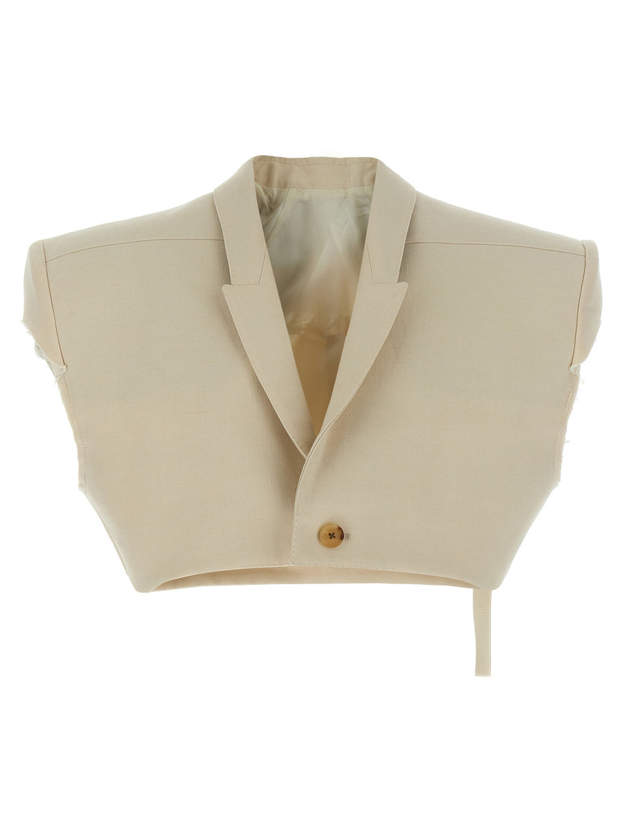 Rick Owens Micro Tatlin Vest For Women Crafted In Beige With Cropped Architectural Design And Padded Shoulders