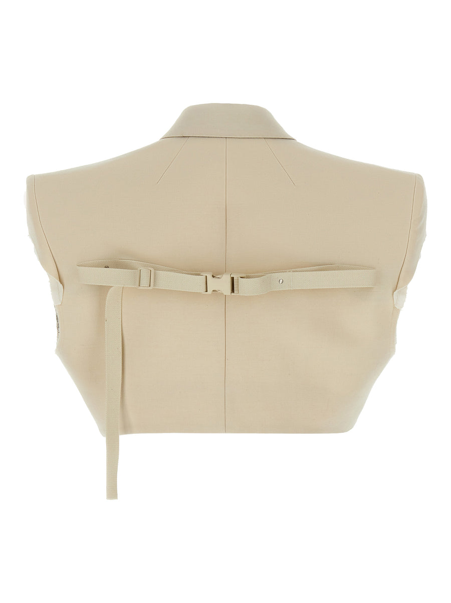 Rick Owens Micro Tatlin Vest For Women Crafted In Beige With Cropped Architectural Design And Padded Shoulders