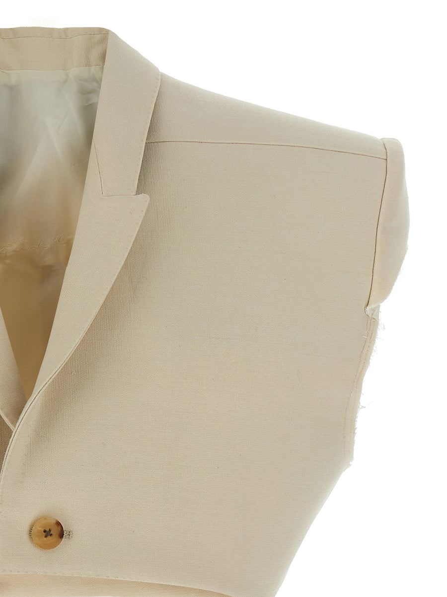 Rick Owens Micro Tatlin Vest For Women Crafted In Beige With Cropped Architectural Design And Padded Shoulders