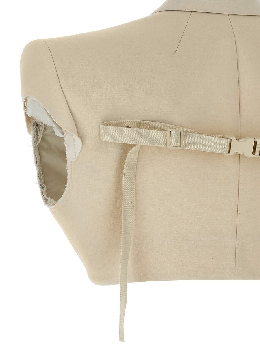 Rick Owens Micro Tatlin Vest For Women Crafted In Beige With Cropped Architectural Design And Padded Shoulders