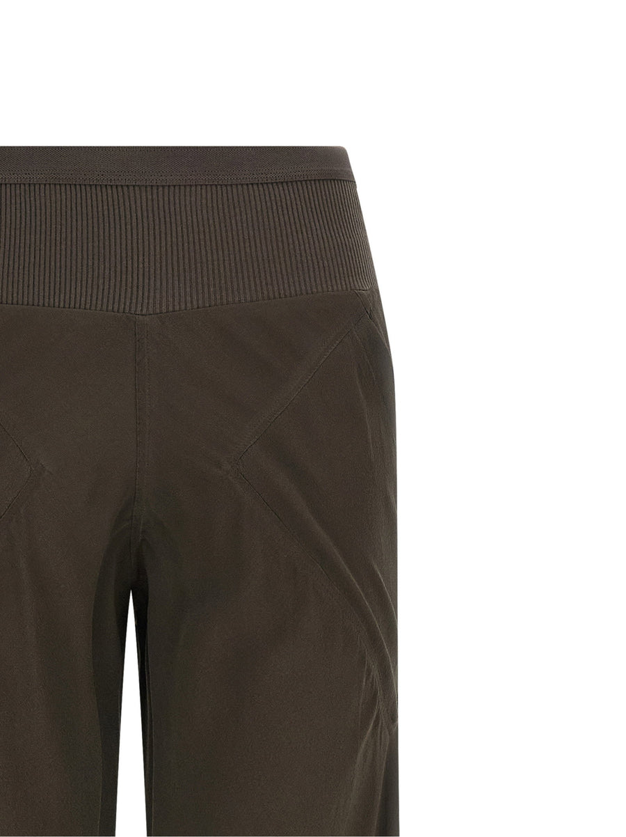 Rick Owens Bias Silk Pants For Women Luxury 100 Percent Silk Ribbed Elastic Waistband Flared Wide Leg Pockets