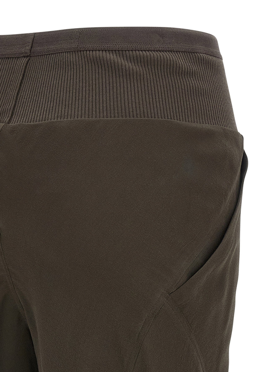 Rick Owens Bias Silk Pants For Women Luxury 100 Percent Silk Ribbed Elastic Waistband Flared Wide Leg Pockets