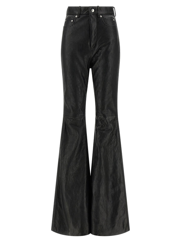 Rick Owens Bolan Bootcut Leather Pants For Women High Waisted Premium Lamb Leather Edgy Luxury