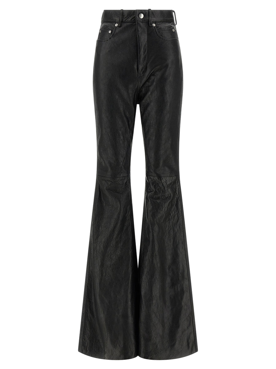 Rick Owens Bolan Bootcut Leather Pants For Women High Waisted Premium Lamb Leather Edgy Luxury