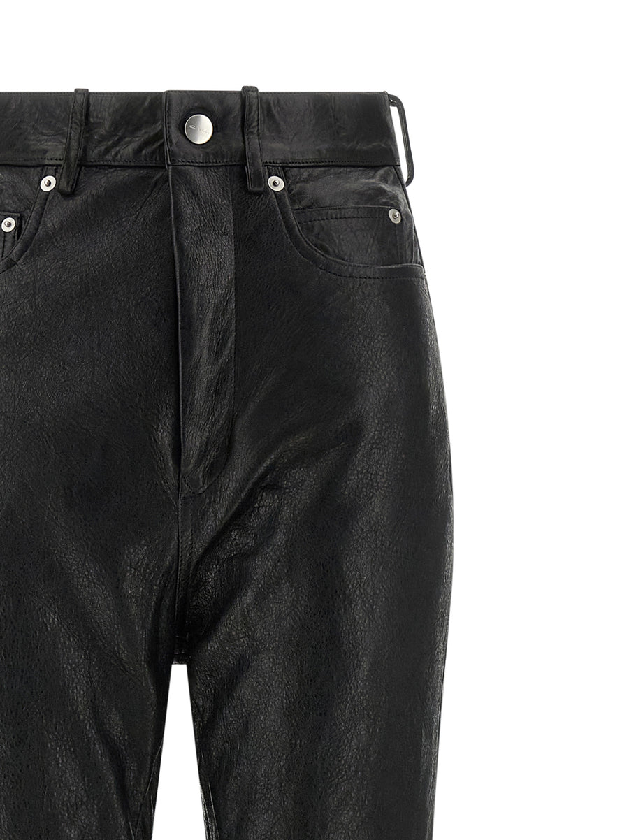 Rick Owens Bolan Bootcut Leather Pants For Women High Waisted Premium Lamb Leather Edgy Luxury