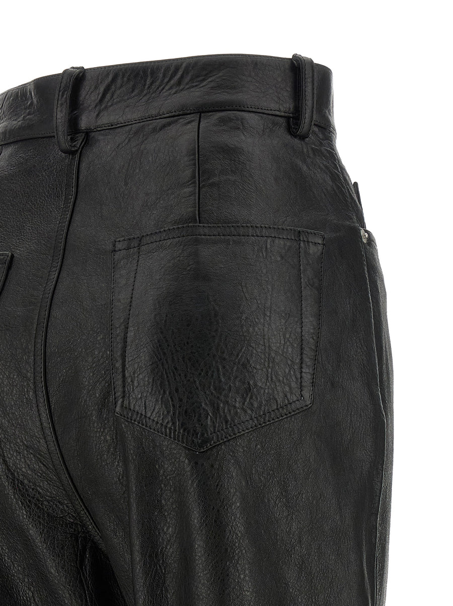 Rick Owens Bolan Bootcut Leather Pants For Women High Waisted Premium Lamb Leather Edgy Luxury